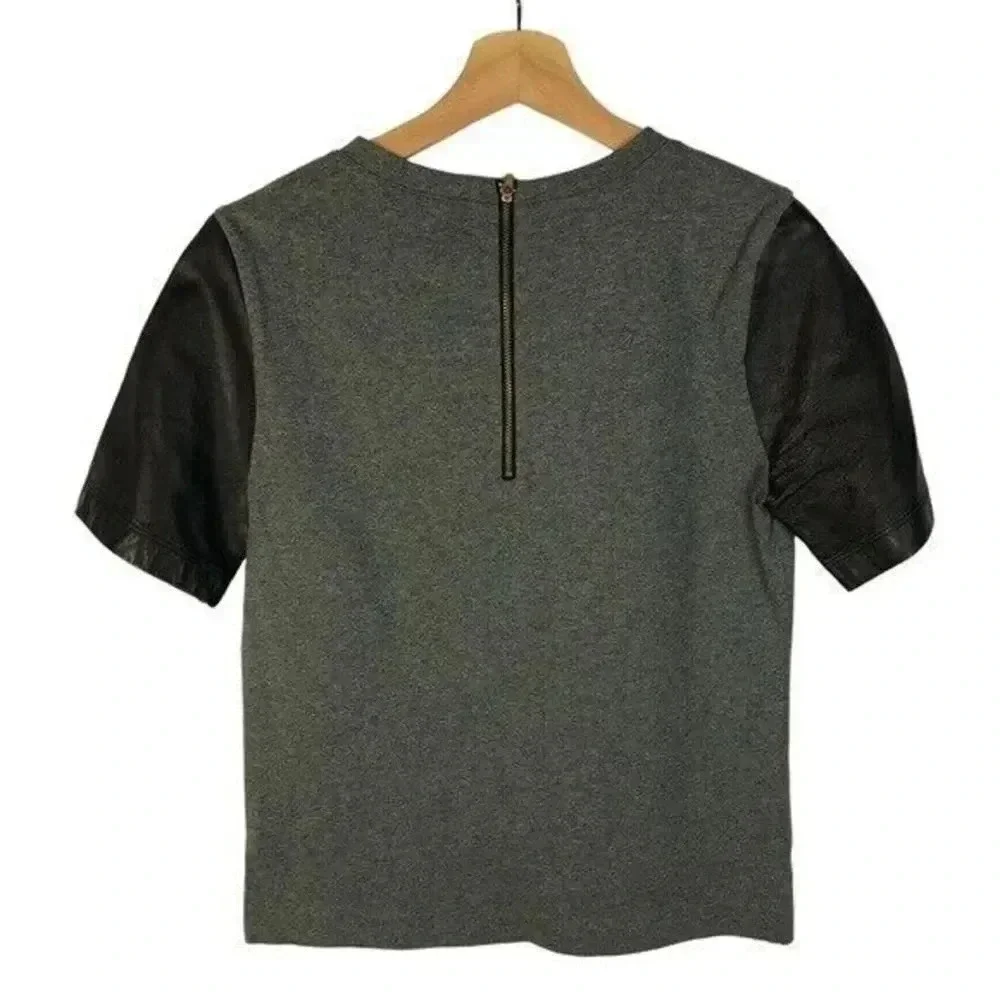 J. Crew Dark Gray Leather Sleeve Short Sleeve Top S